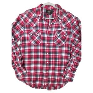 RRL Ralph Lauren Shirt Mens XL Red Plaid Long Sleeve Snap Western Flannel